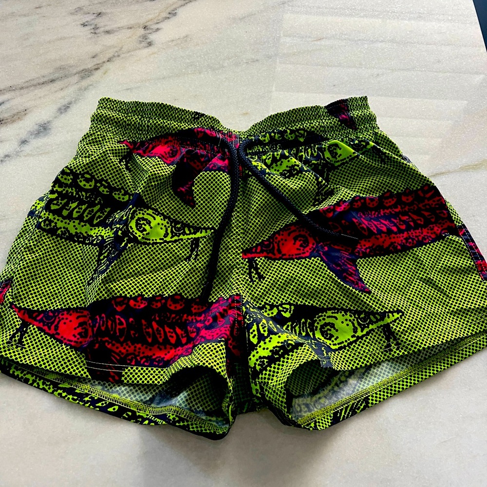 Vilebrequin Men's Swim Shorts - Neon Green and Red Fish Print